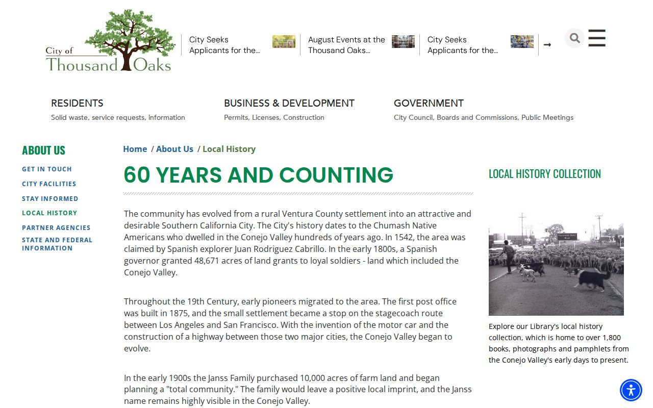 Thousand Oaks previous residents local history collection