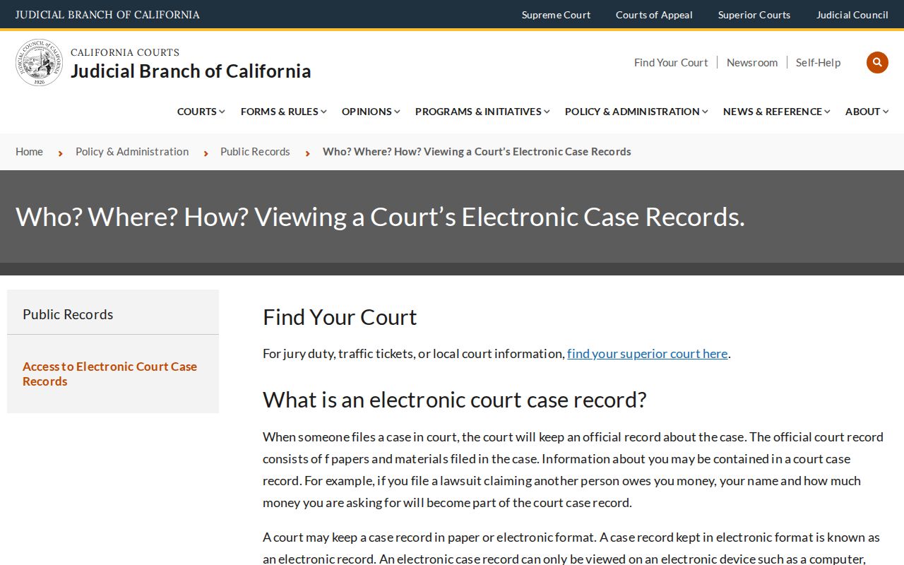 Thousand Oaks resident lookup California electronic court access rules