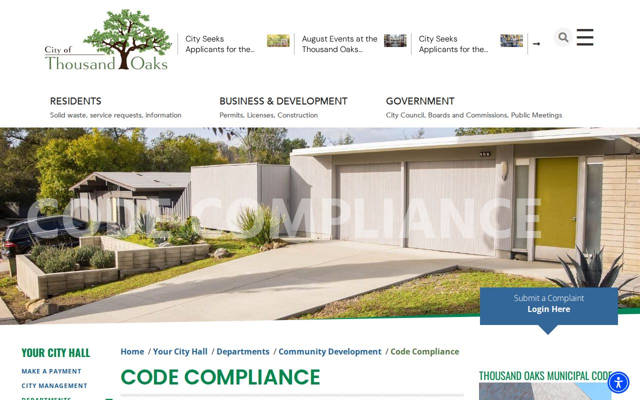 Thousand Oaks street directory address-linked code compliance records