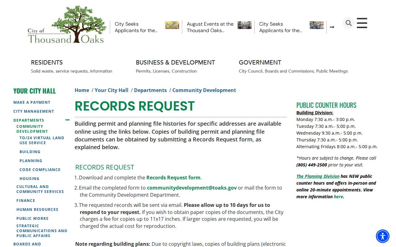 Thousand Oaks street directory building and planning address records search